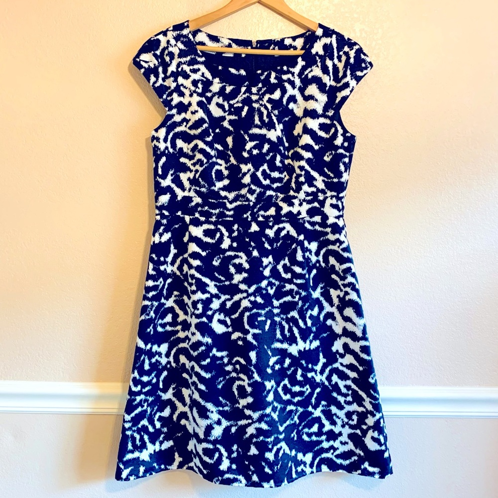 Alex Marie Fit and Flare Navy/White Print Dress